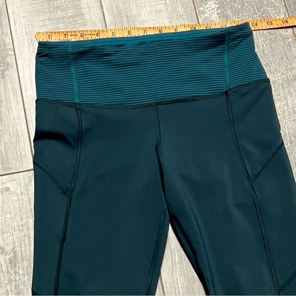 LULULEMON Rebel Green Navy Blue Stripe Luxtreme Tights Ankle Zipper Legging 6 - Picture 6 of 16